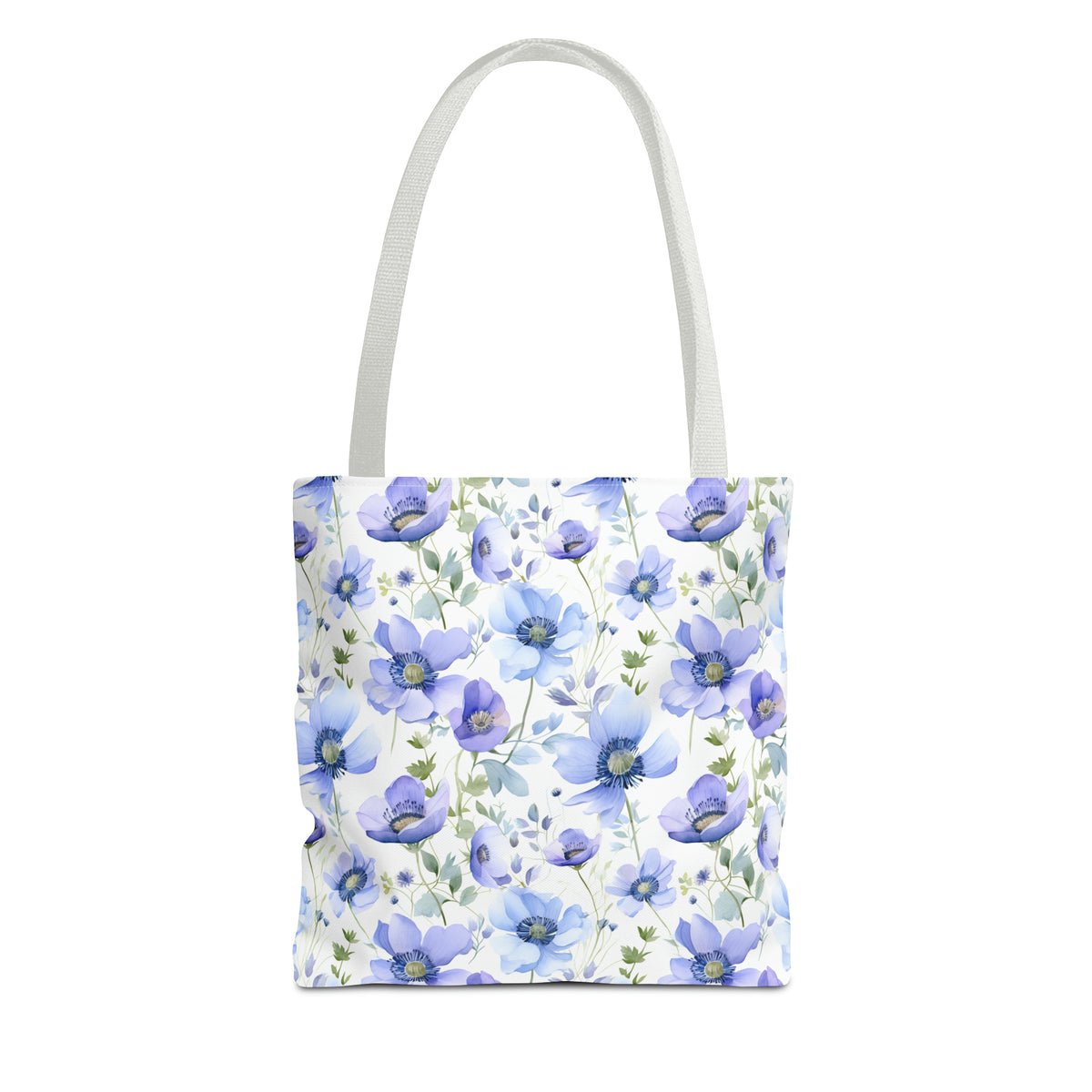 Blue Floral Pattern, Watercolour, Flowers, Tote Bag (AOP)