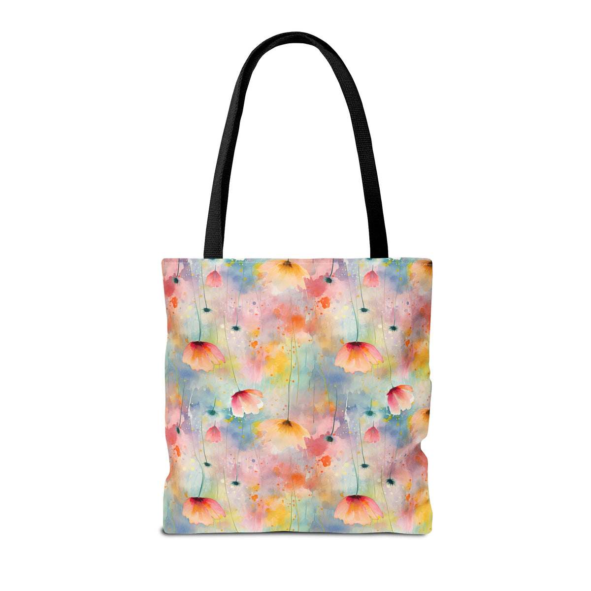 Colorful Floral Pattern, Watercolour, Flowers, Tote Bag (AOP)