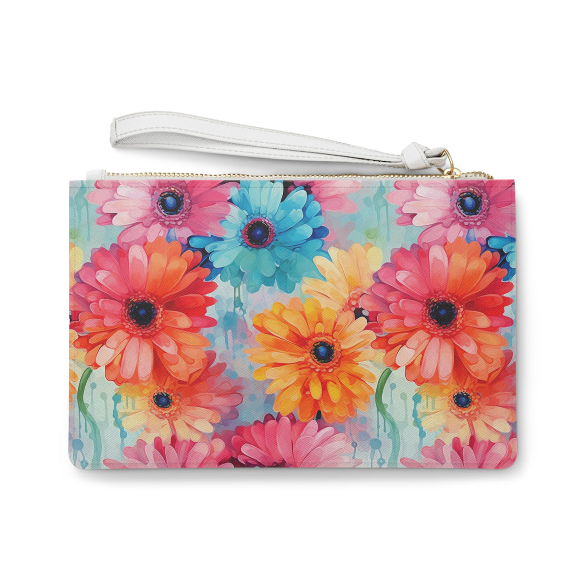 Colour Gerberas Floral Pattern, Watercolour, Flowers, Clutch Bag