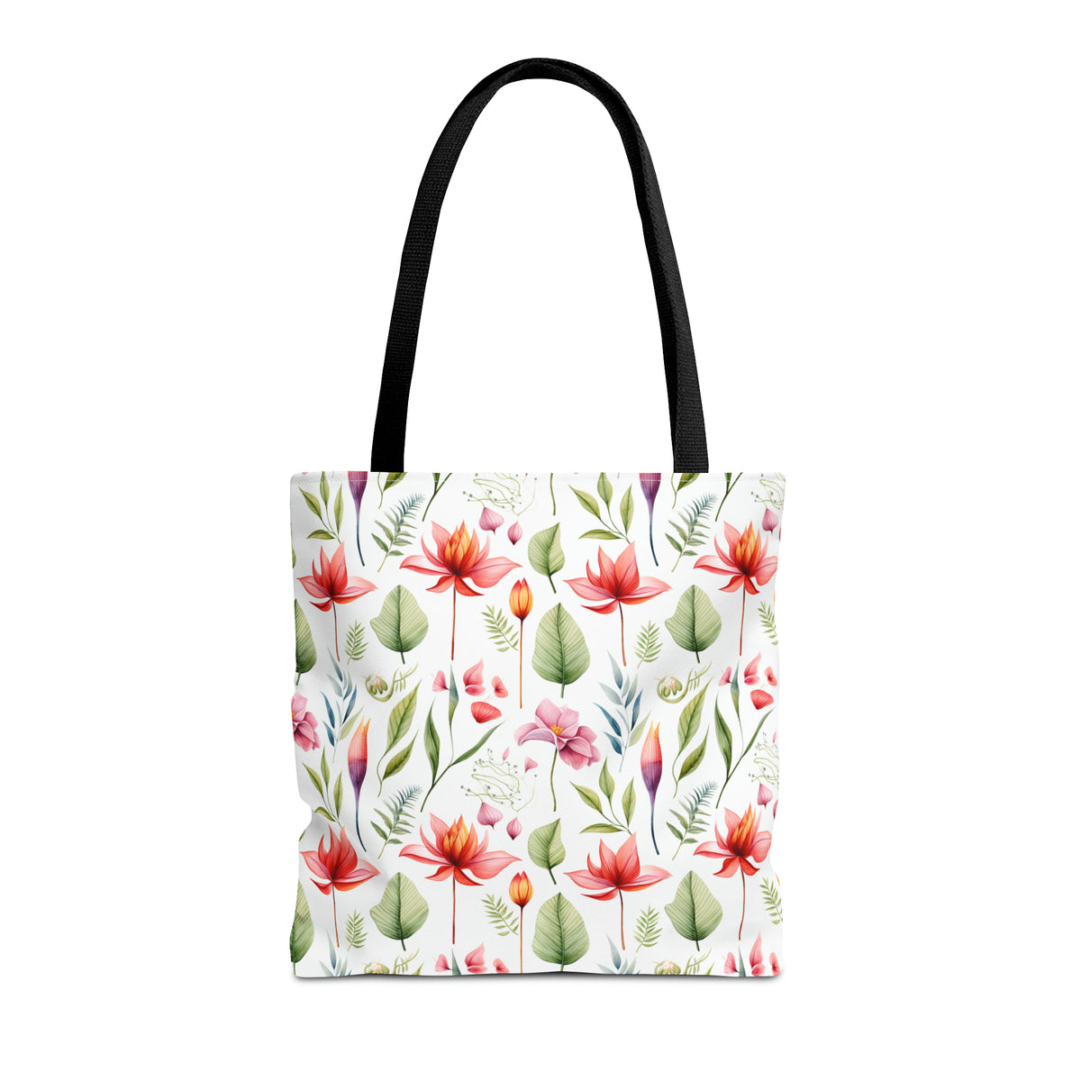 Red Botanicals Floral Pattern, Watercolour, Flowers, Tote Bag (AOP)