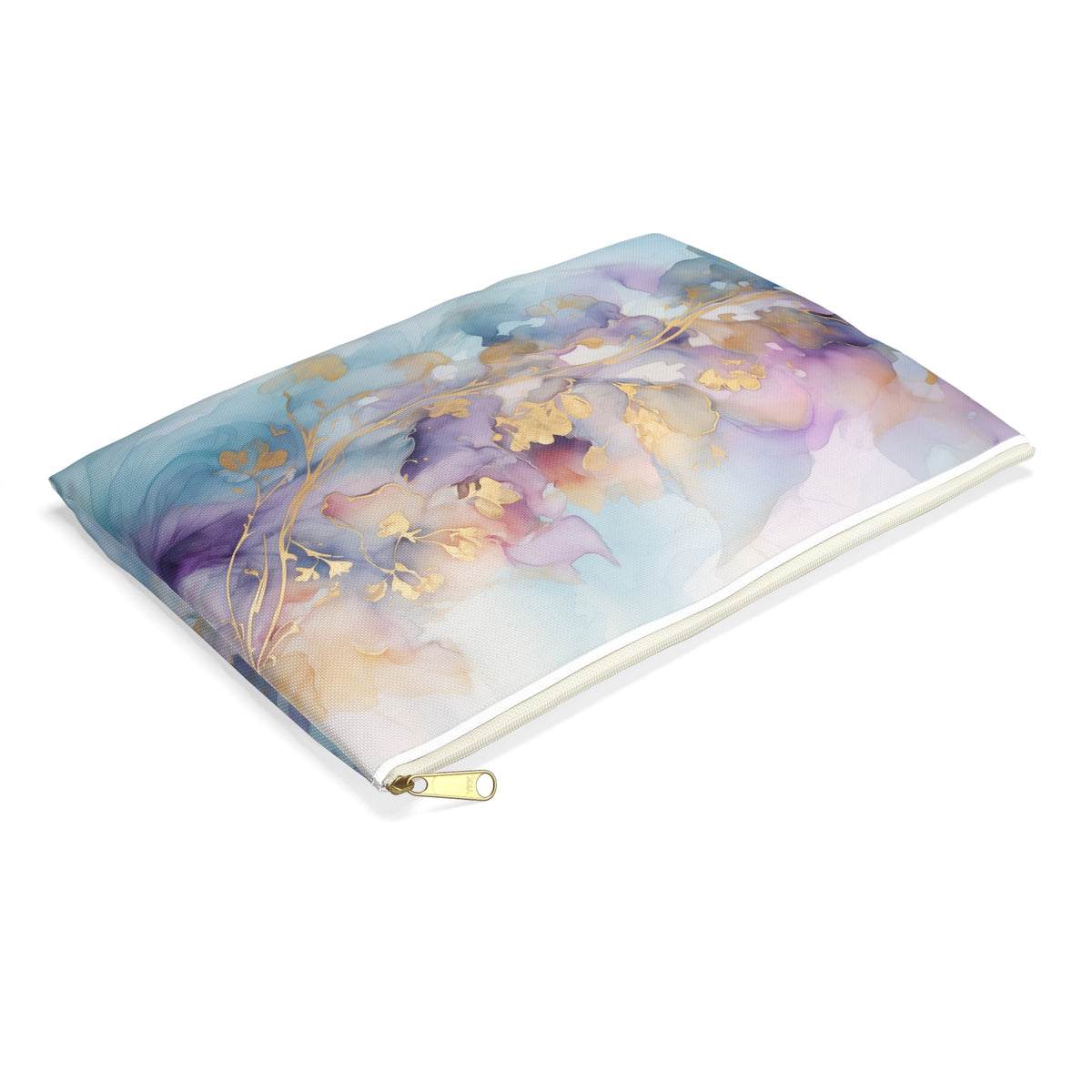 Orchid Purple, Teal Blue, Watercolour, Gold Streaks, Marbled, Accessory Pouch