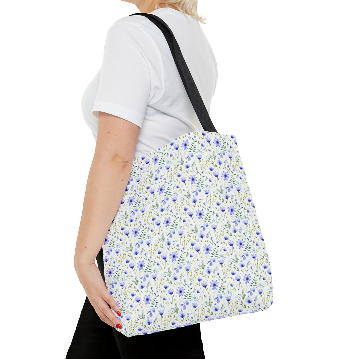 Blue Botanicals Floral Pattern, Watercolour, Flowers, Tote Bag (AOP)