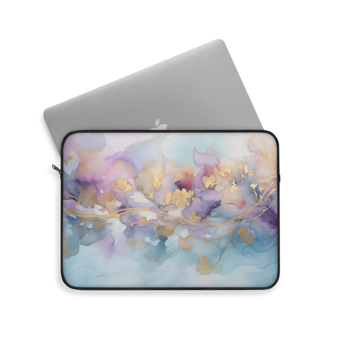 Orchid Purple, Teal Blue, Watercolour, Gold Streaks, Marbled, Laptop Sleeve