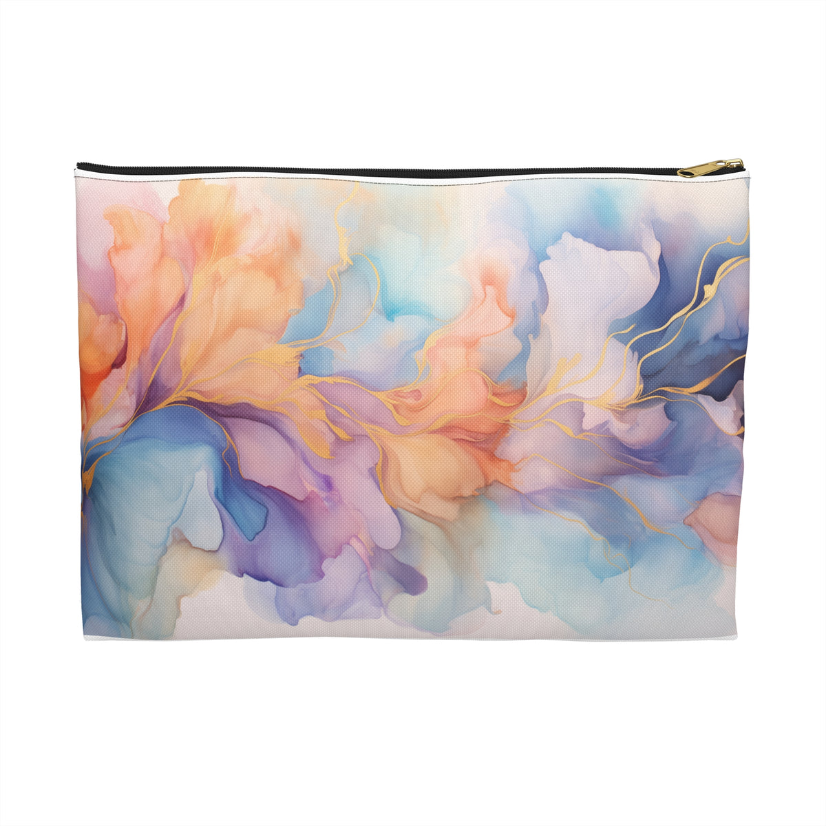 Orchid Purple, Teal Blue, Coral Reef, Watercolour, Gold Streaks, Marbled, Accessory Pouch