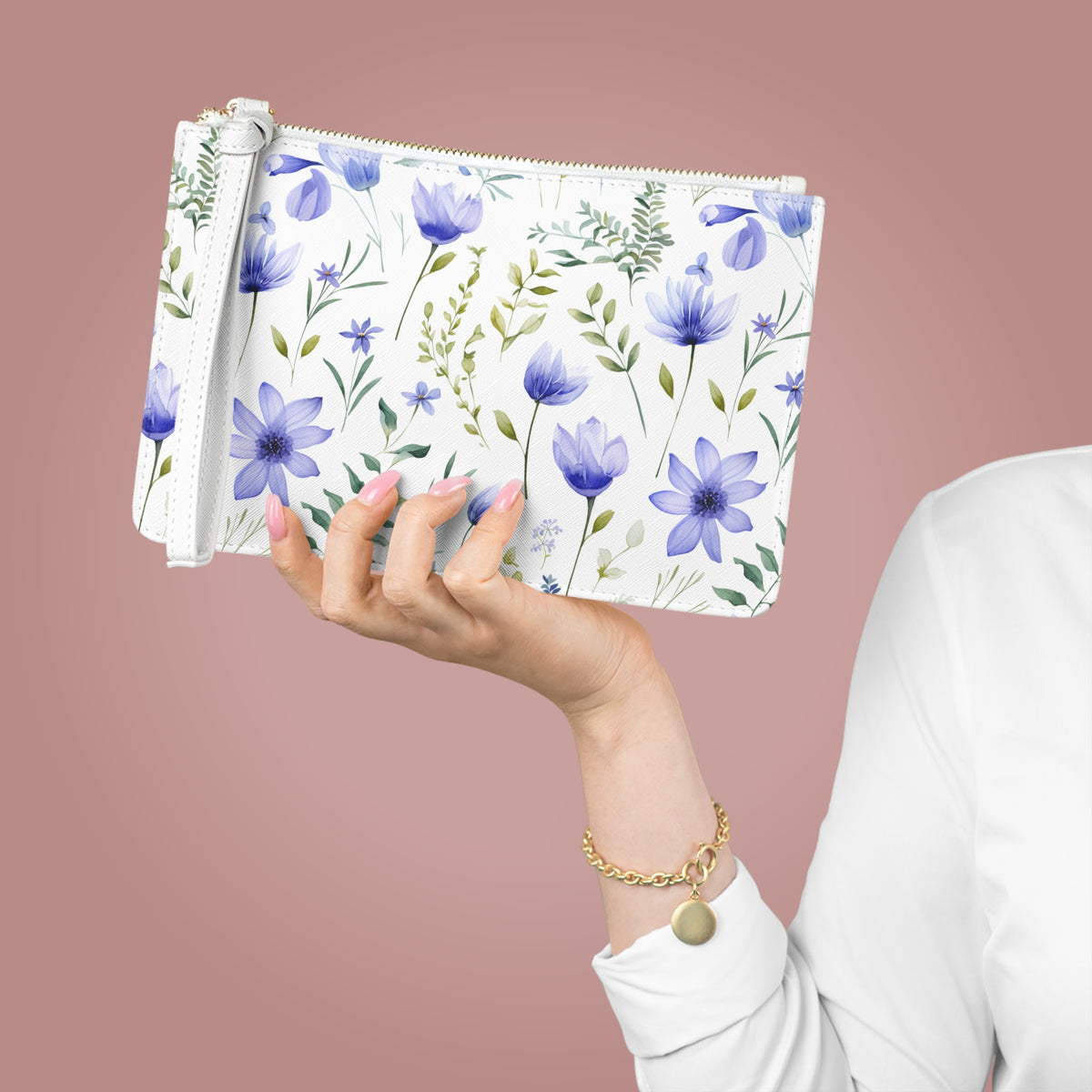 Blue Botanicals Floral Pattern, Watercolour, Flowers, Clutch Bag