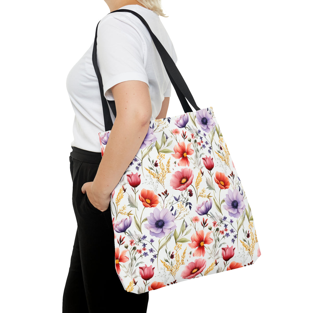 Colorful Floral Pattern, Watercolour, Flowers, Tote Bag (AOP)