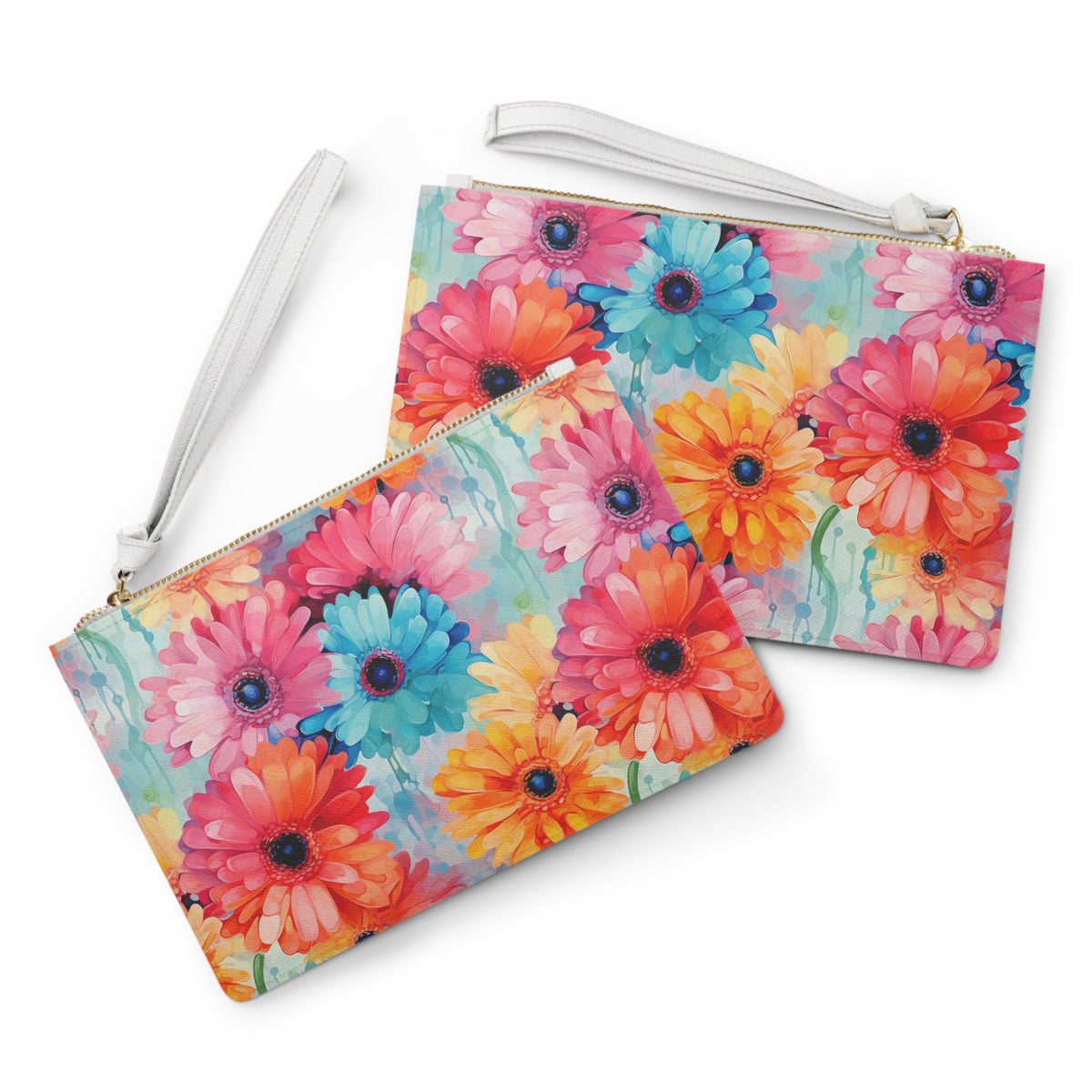 Colour Gerberas Floral Pattern, Watercolour, Flowers, Clutch Bag