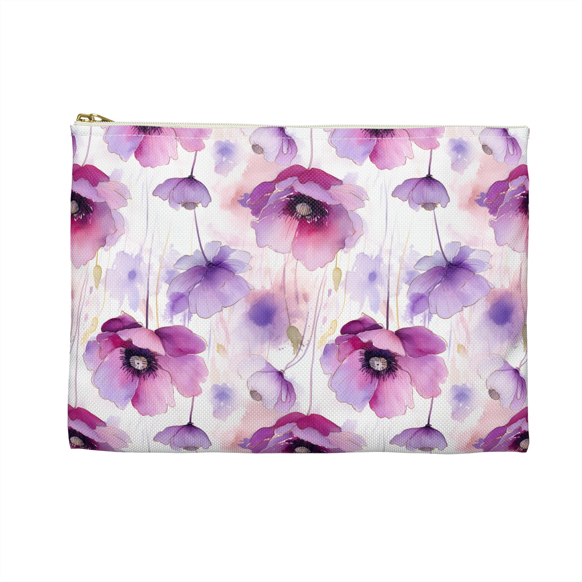 Purple Poppies Floral Pattern, Watercolour, Flowers, Accessory Pouch