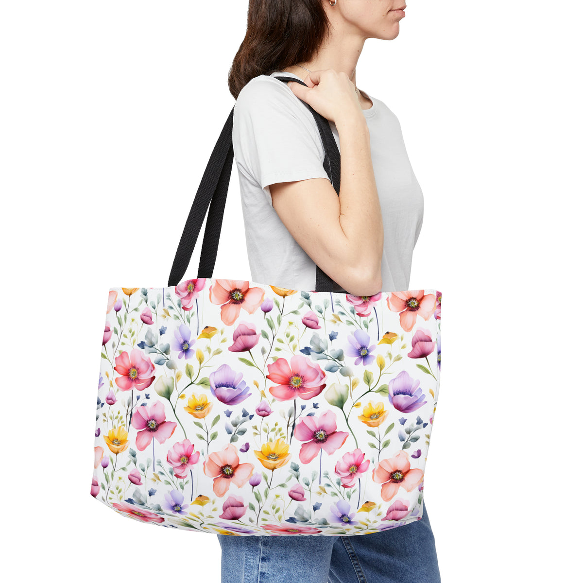 Colour Floral Pattern, Watercolour, Flowers, Weekender Tote Bag