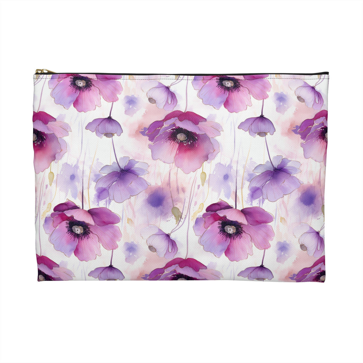 Purple Poppies Floral Pattern, Watercolour, Flowers, Accessory Pouch