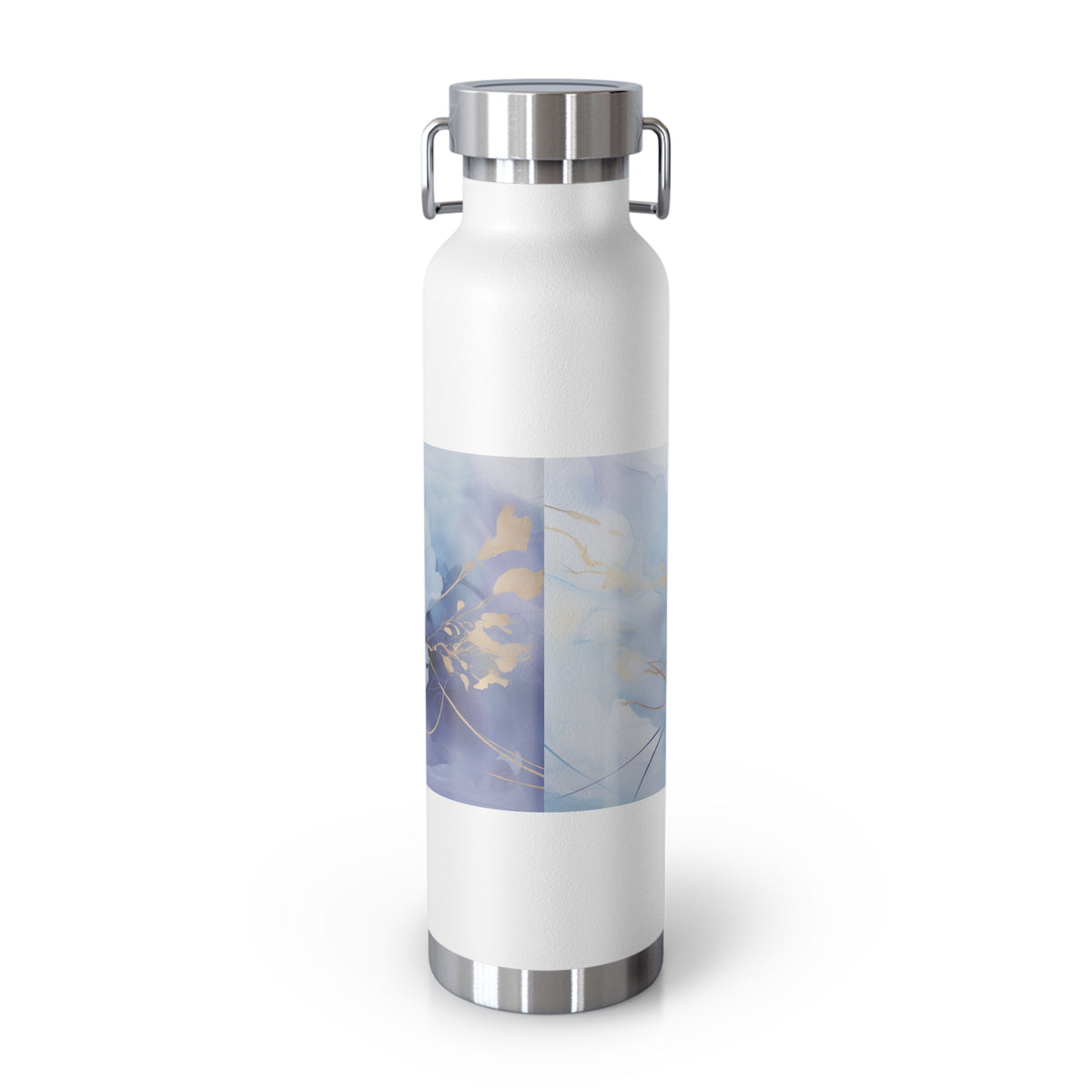 Ultramarine Blue, Payne's Gray, Pale Lavender, Watercolour, Gold Streaks, Marbled, Copper Vacuum Insulated Bottle, 22oz