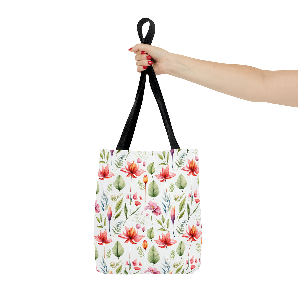 Red Botanicals Floral Pattern, Watercolour, Flowers, Tote Bag (AOP)