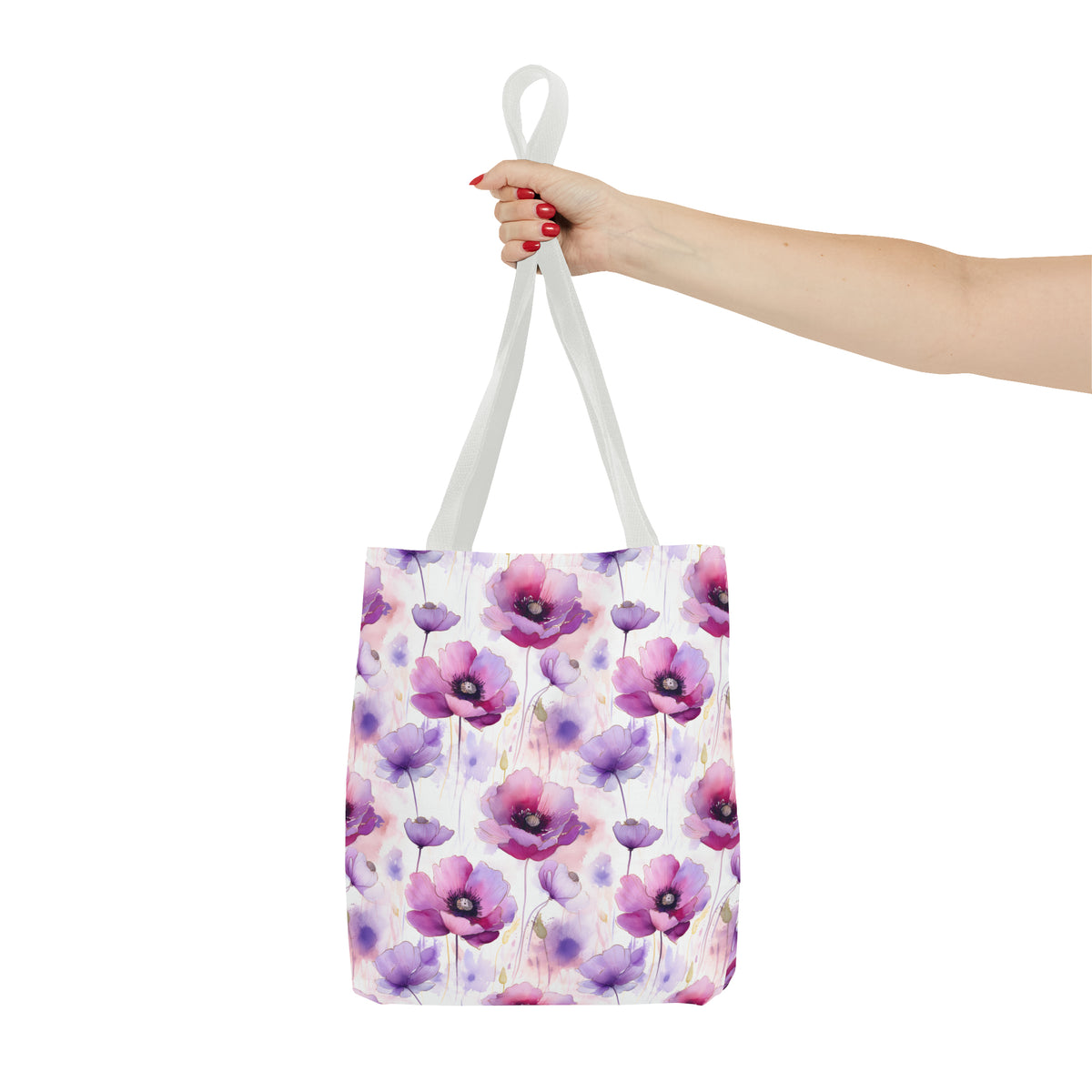 Purple Poppies Floral Pattern, Watercolour, Flowers, Tote Bag (AOP)