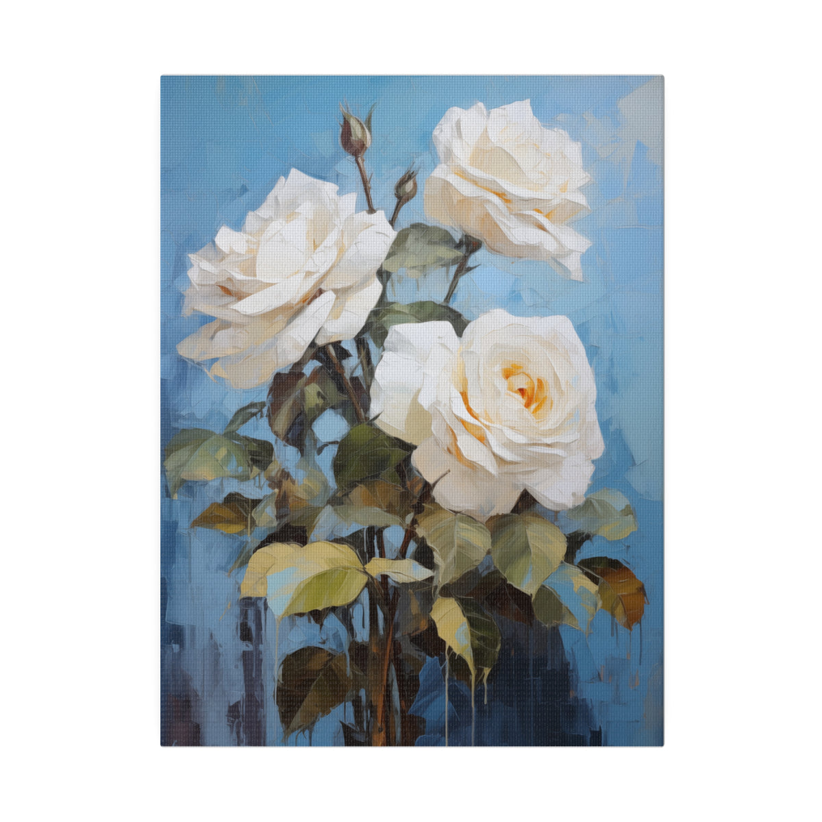 White Rose Flower, Oil Painting, Matte Canvas, Stretched, 0.75"