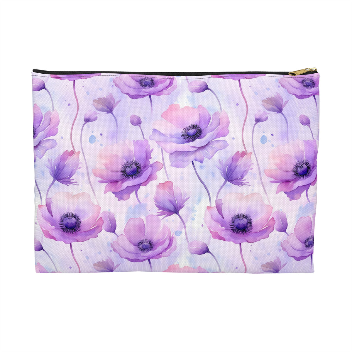 Purple Poppies Floral Pattern, Watercolour, Flowers, Accessory Pouch