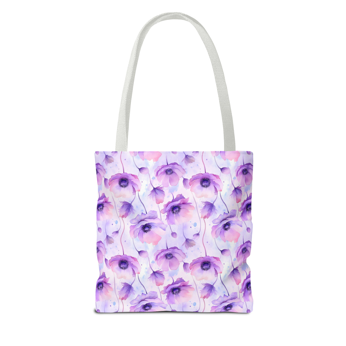 Purple Poppies Floral Pattern, Watercolour, Flowers, Tote Bag (AOP)