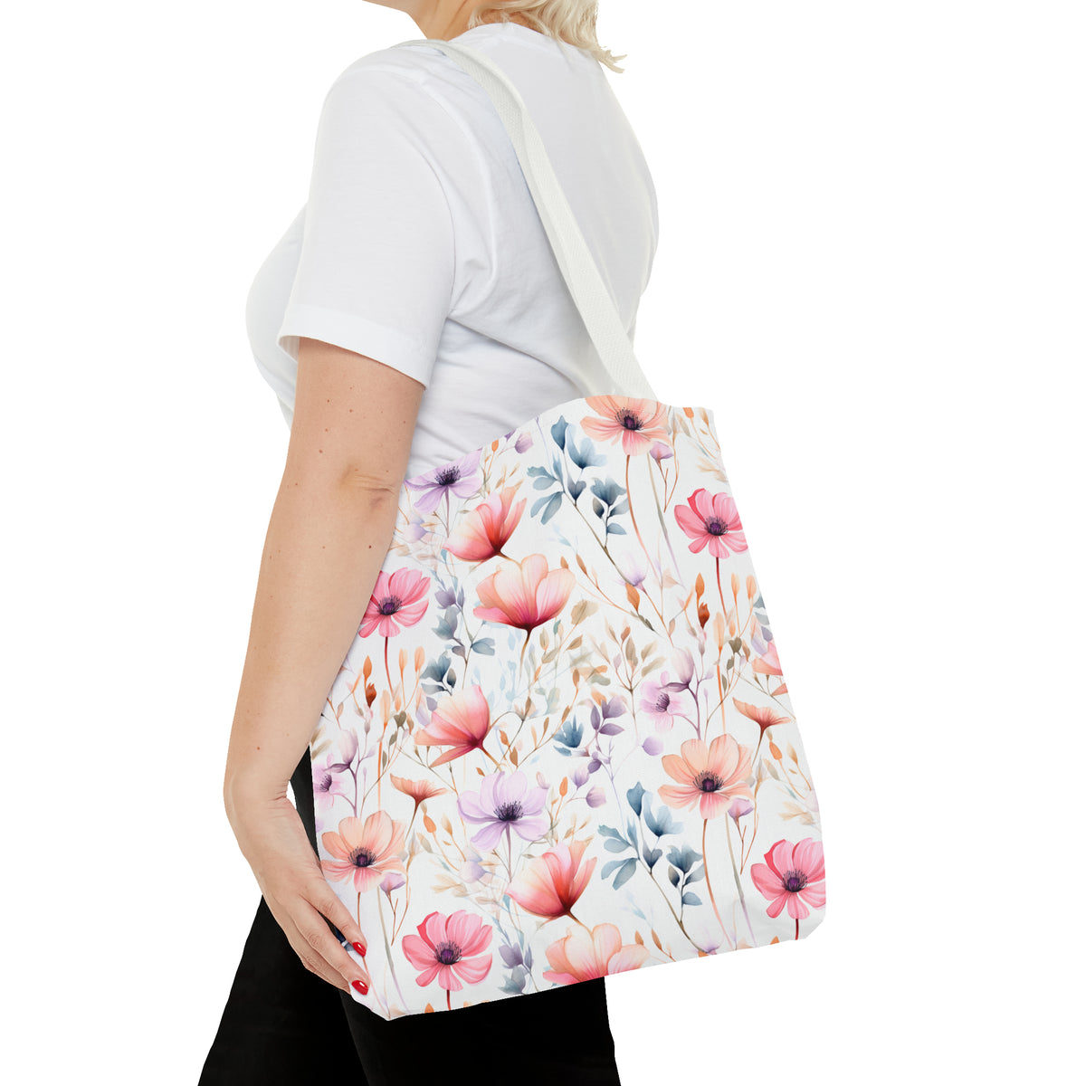 Colorful Floral Pattern, Watercolour, Flowers, Tote Bag (AOP)