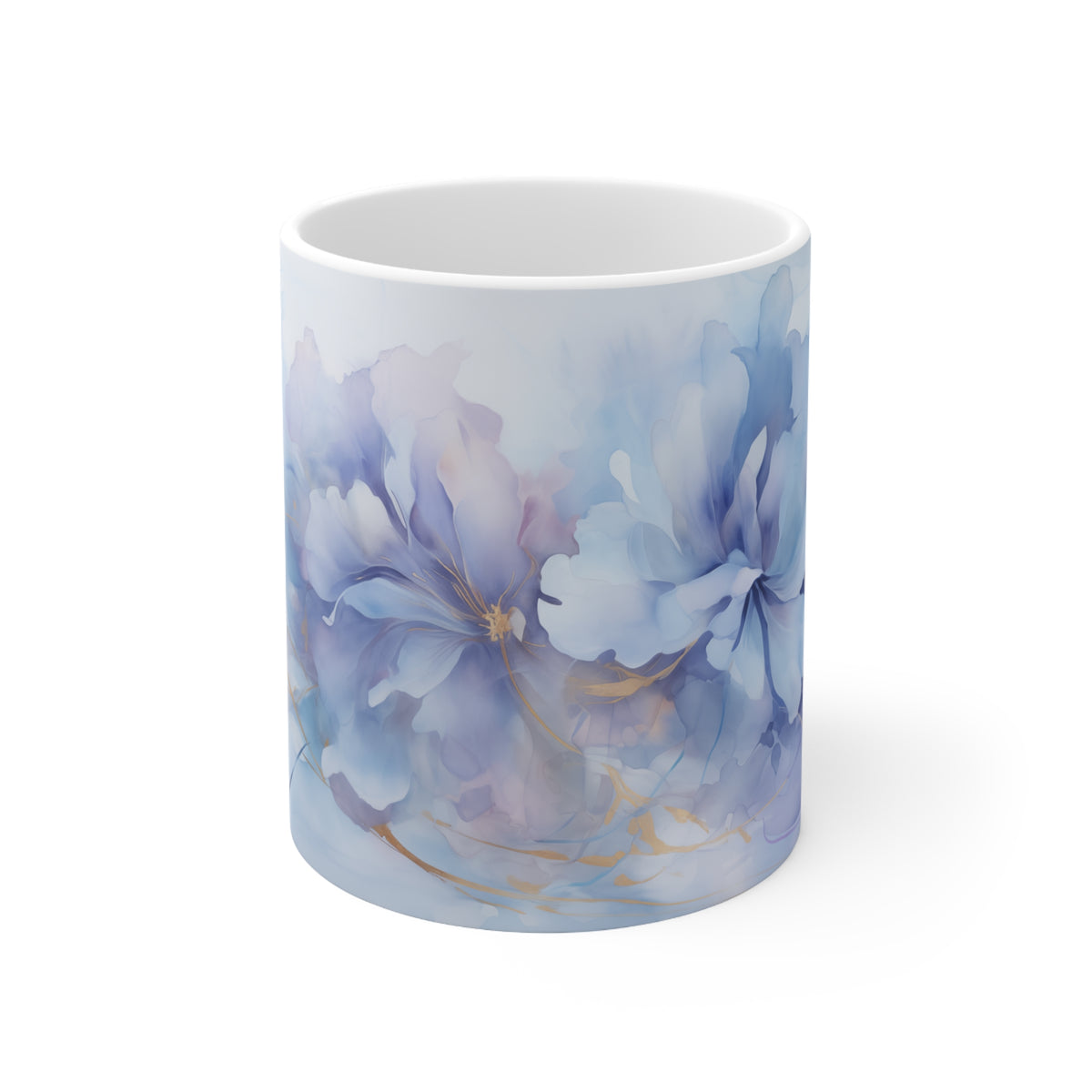 Ultramarine Blue, Payne's Gray, Pale Lavender, Watercolour, Gold Streaks, Marbled, Ceramic Coffee Cups, 11oz, 15oz