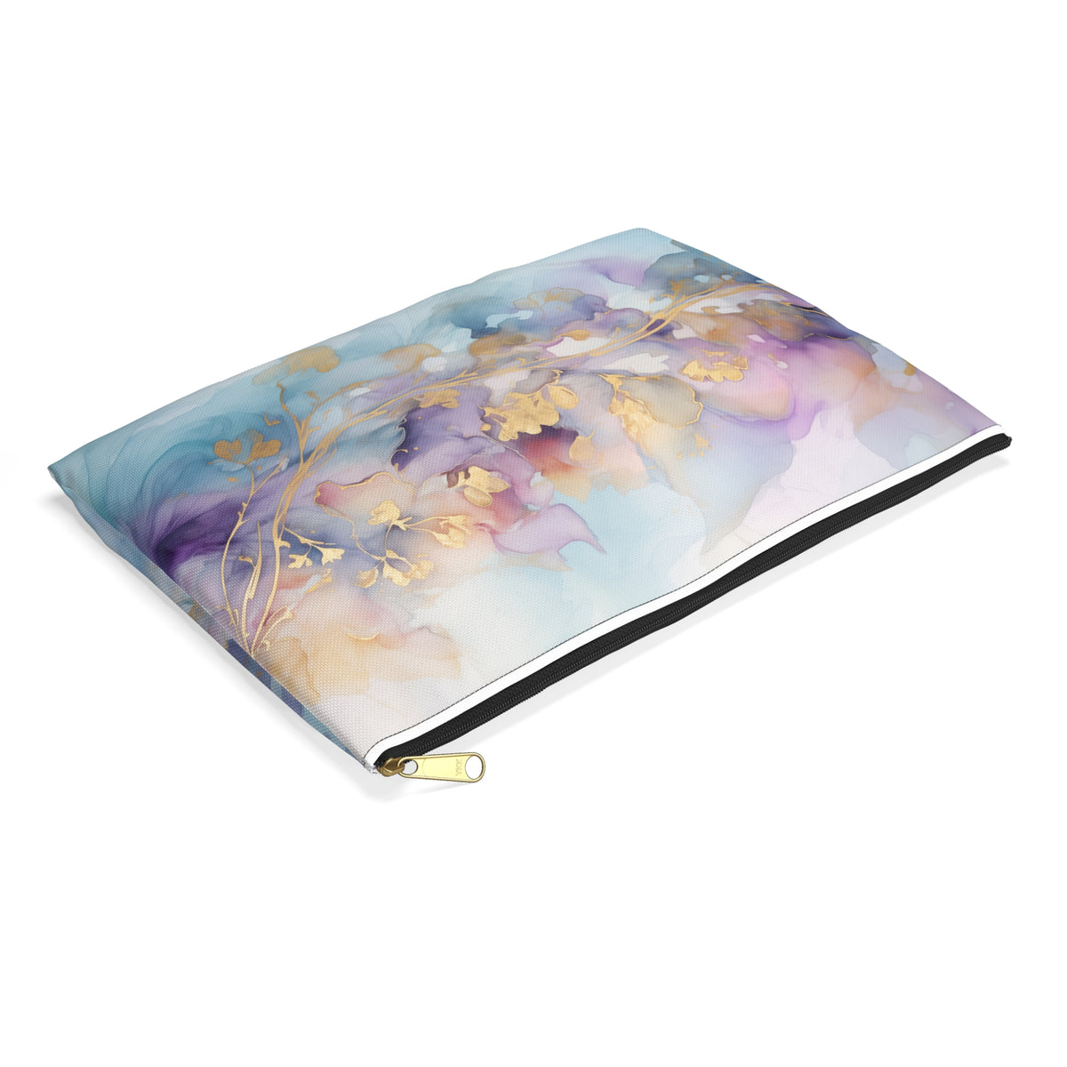 Orchid Purple, Teal Blue, Watercolour, Gold Streaks, Marbled, Accessory Pouch