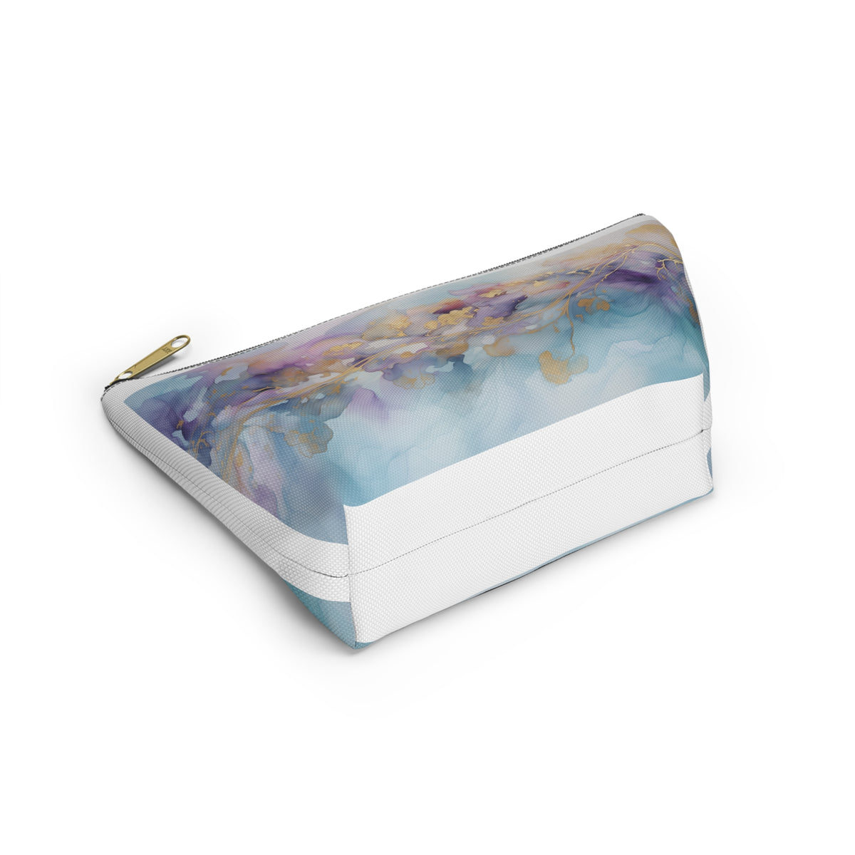 Orchid Purple, Teal Blue, Watercolour, Gold Streaks, Marbled, Accessory Pouch w T-bottom