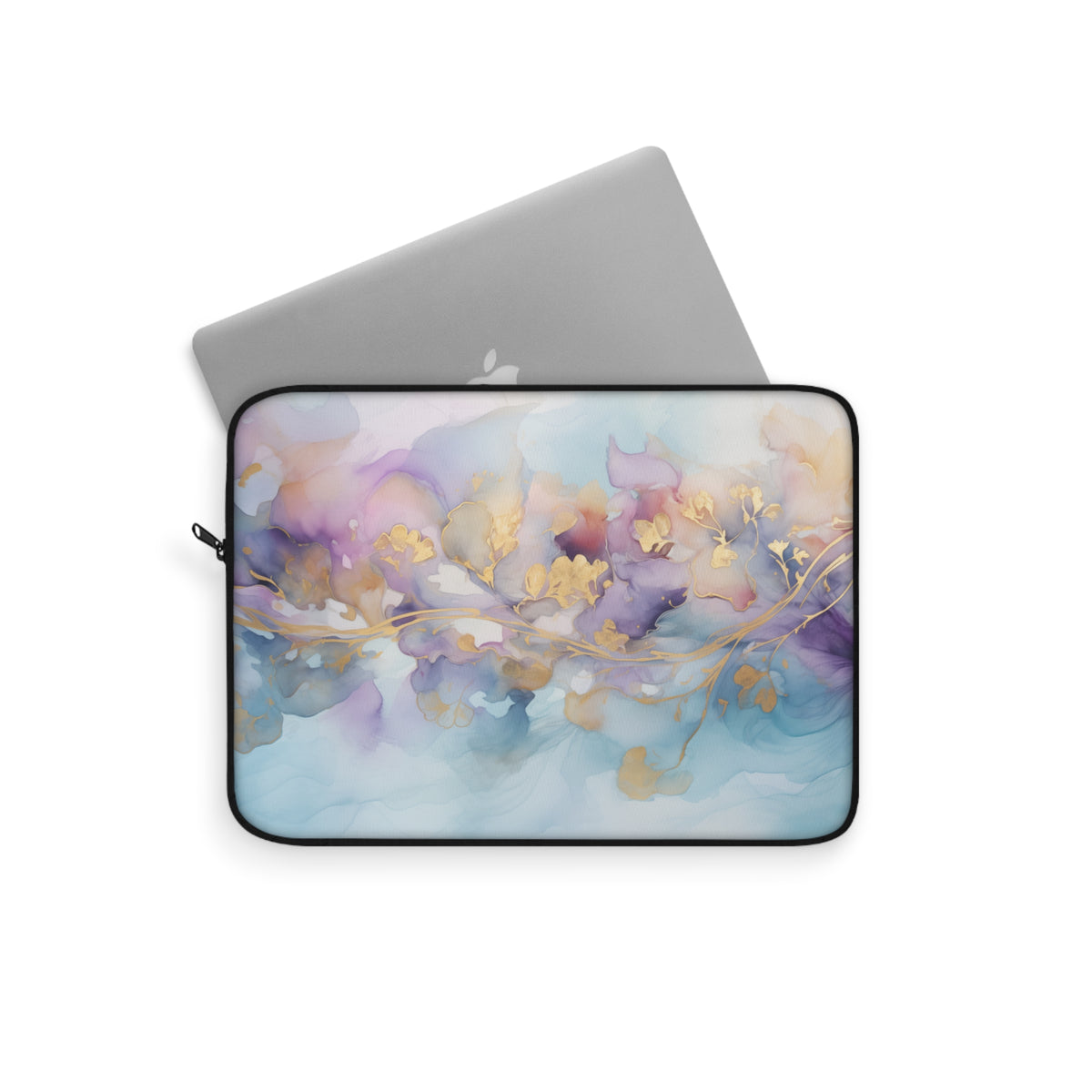 Orchid Purple, Teal Blue, Watercolour, Gold Streaks, Marbled, Laptop Sleeve