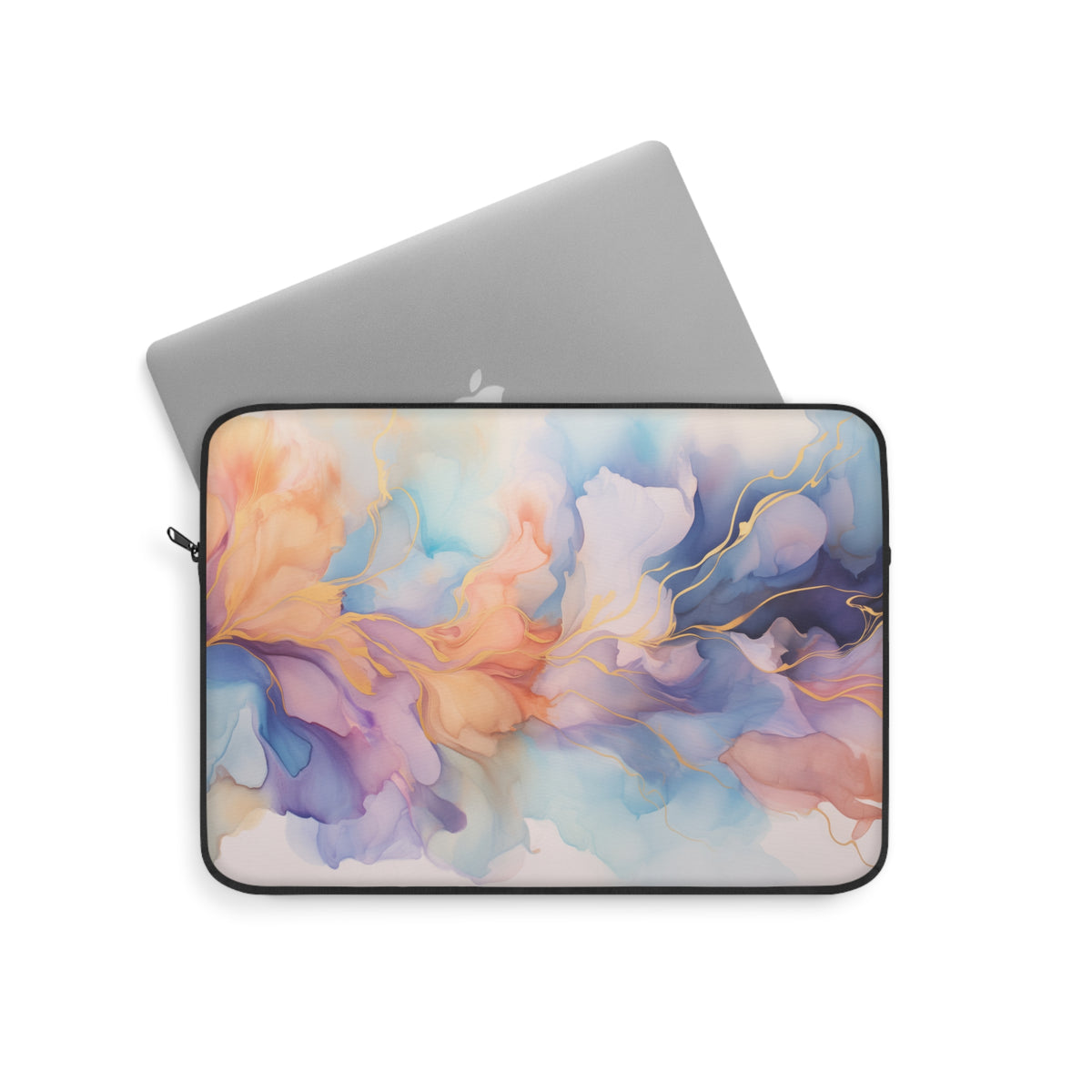 Orchid Purple, Teal Blue, Coral Reef, Watercolour, Gold Streaks, Marbled, Bag, Laptop Sleeve