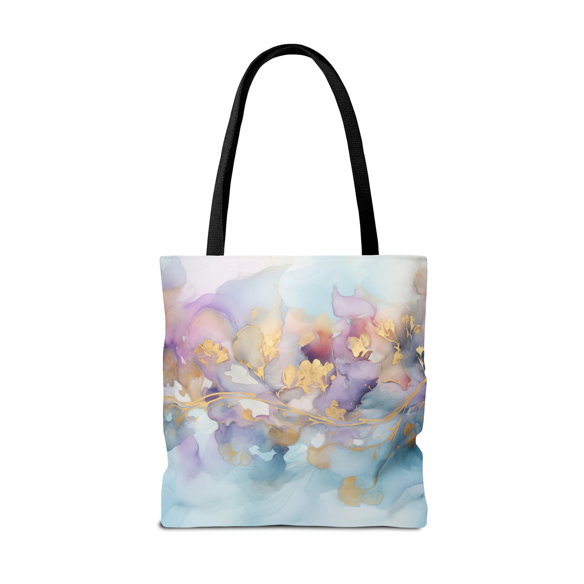 Orchid Purple, Teal Blue, Watercolour, Gold Streaks, Marbled,Tote Bag (AOP)