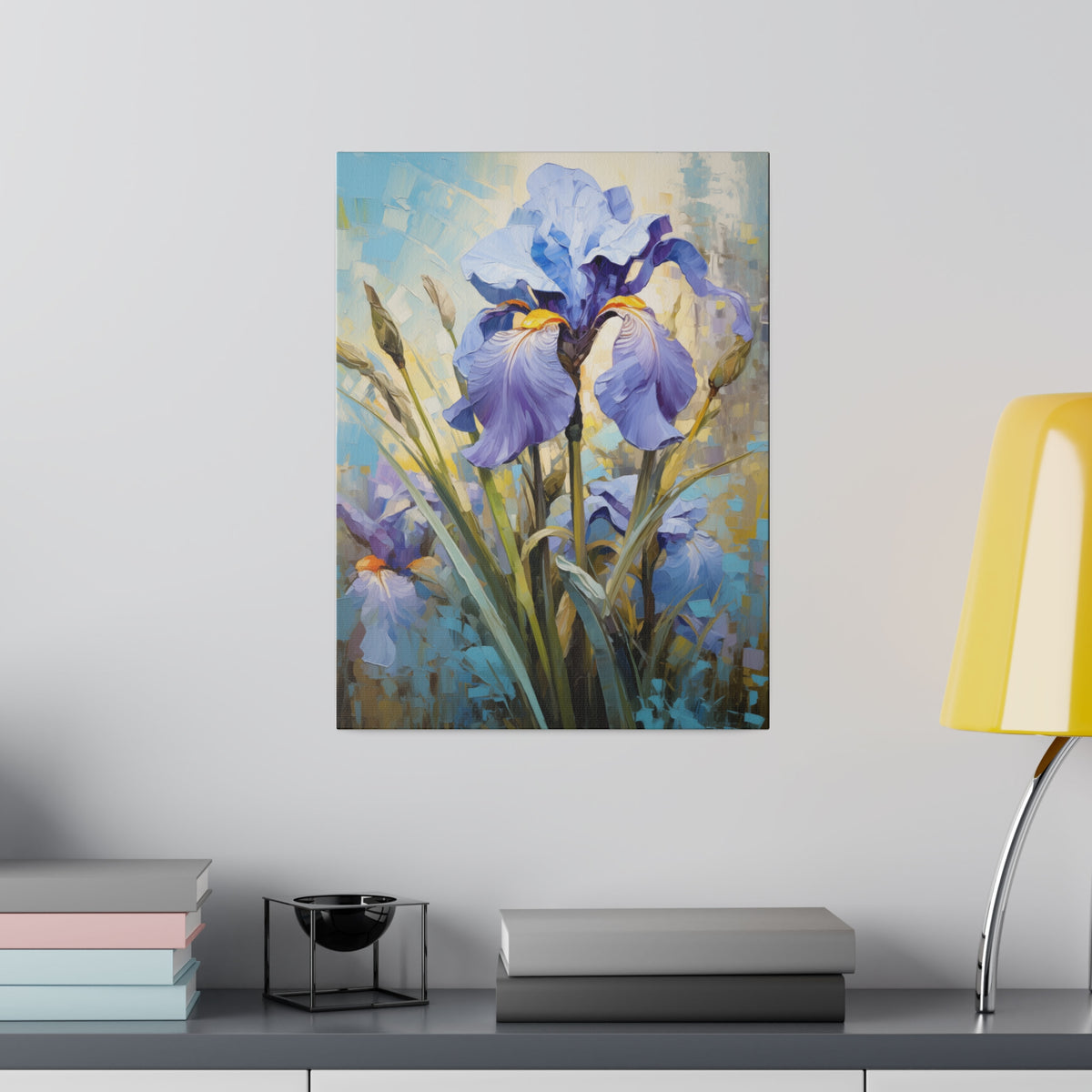 Blue Iris Flower, Oil Painting, Matte Canvas, Stretched, 0.75"