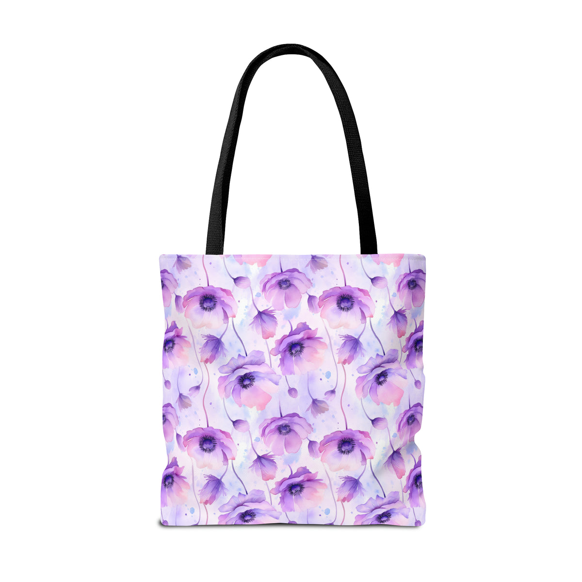 Purple Poppies Floral Pattern, Watercolour, Flowers, Tote Bag (AOP)