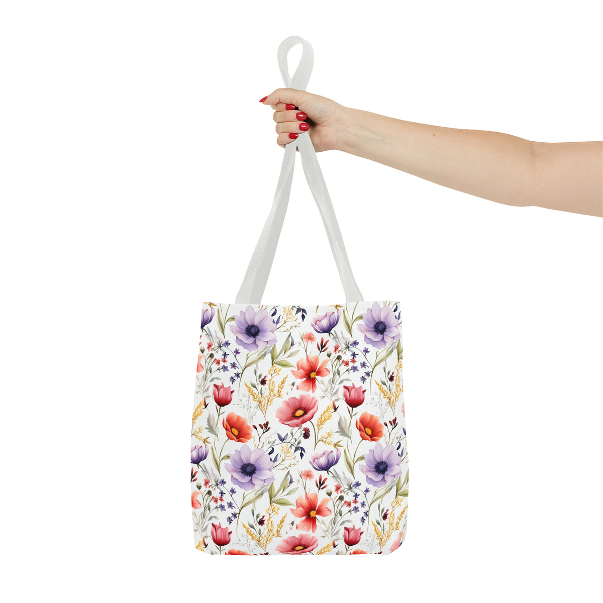 Colorful Floral Pattern, Watercolour, Flowers, Tote Bag (AOP)