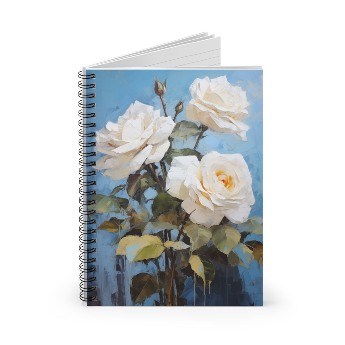 White Rose Flower, Oil Painting, Spiral Notebook - Ruled Line