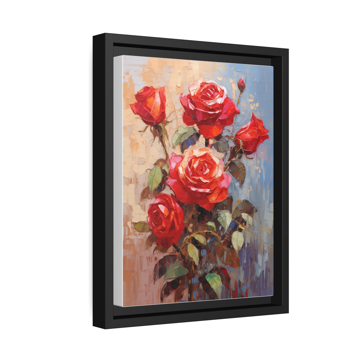 Red Rose Flower, Oil Painting, Matte Canvas, Black Frame