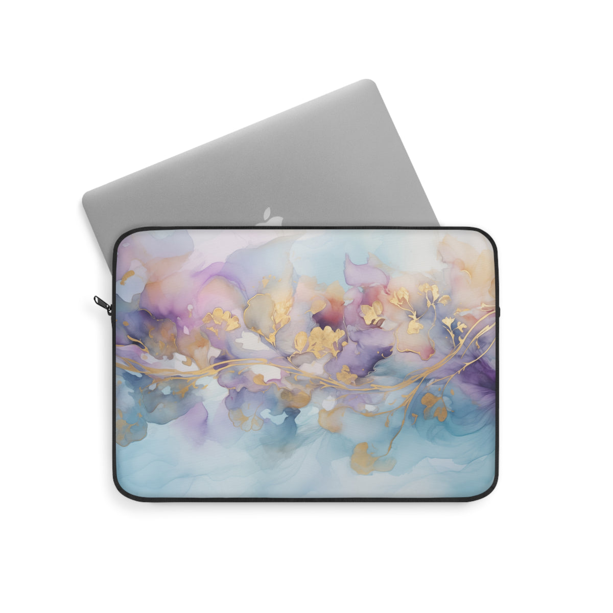 Orchid Purple, Teal Blue, Watercolour, Gold Streaks, Marbled, Laptop Sleeve