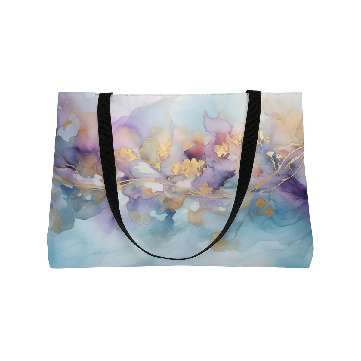 Orchid Purple, Teal Blue, Watercolour, Gold Streaks, Marbled, Weekender Tote Bag