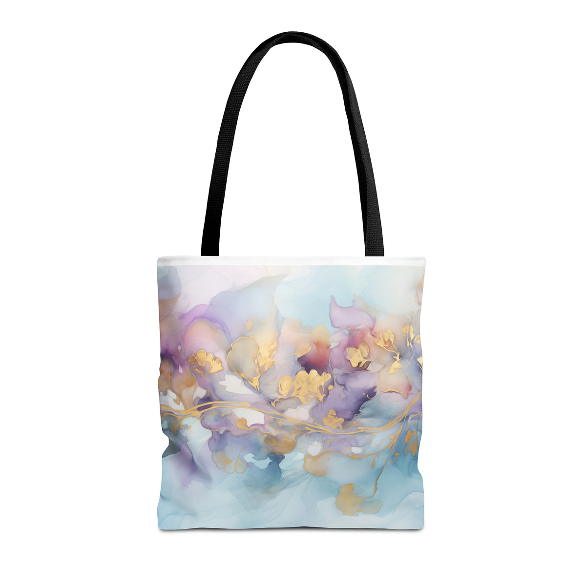 Orchid Purple, Teal Blue, Watercolour, Gold Streaks, Marbled,Tote Bag (AOP)