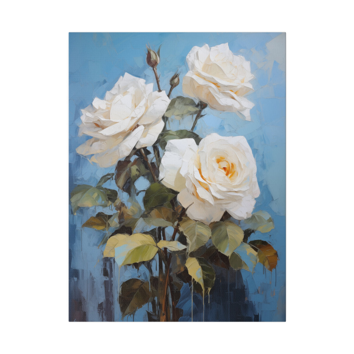 White Rose Flower, Oil Painting, Matte Canvas, Stretched, 0.75"