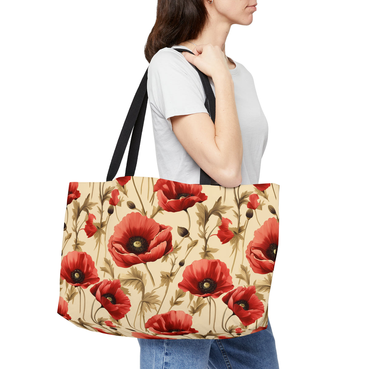 Red Poppies Floral Pattern, Watercolour, Flowers, Weekender Tote Bag