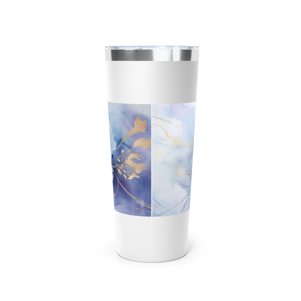 Ultramarine Blue, Payne's Gray, Pale Lavender, Watercolour, Gold Streaks, Marbled, Copper Vacuum Insulated Tumbler, 22oz