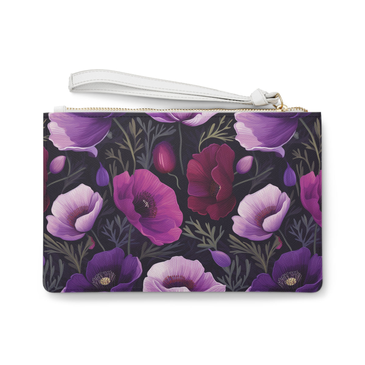 Purple Poppies Floral Pattern, Watercolour, Flowers, Clutch Bag