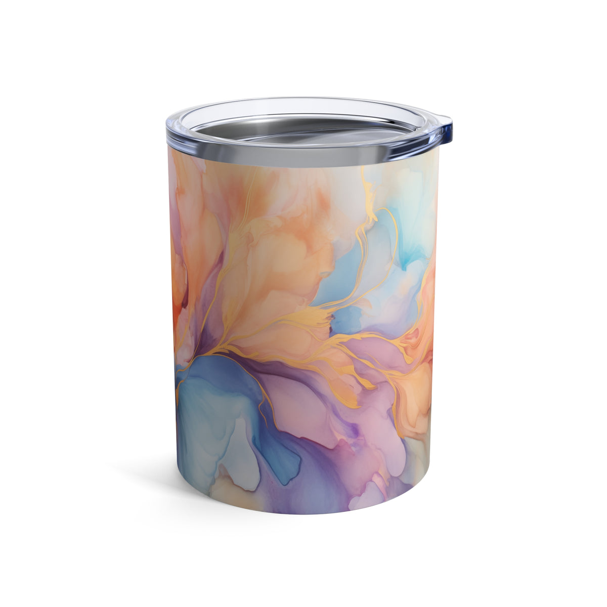 Orchid Purple, Teal Blue, Coral Reef, Watercolour, Gold Streaks, Marbled, Tumbler 10oz