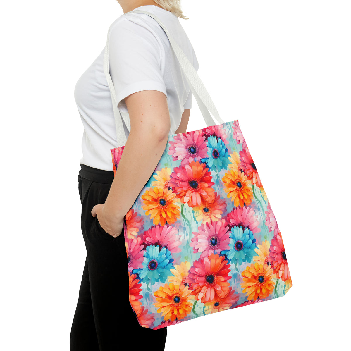 Colorful Gerberas Floral Pattern, Watercolour, Flowers, Tote Bag (AOP)