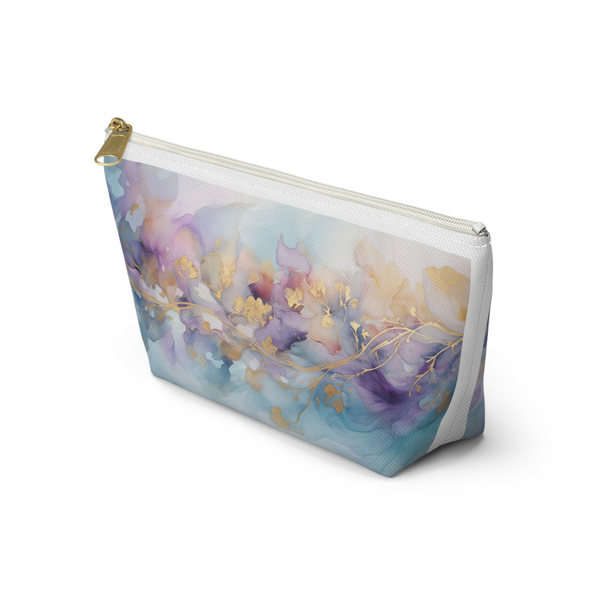 Orchid Purple, Teal Blue, Watercolour, Gold Streaks, Marbled, Accessory Pouch w T-bottom