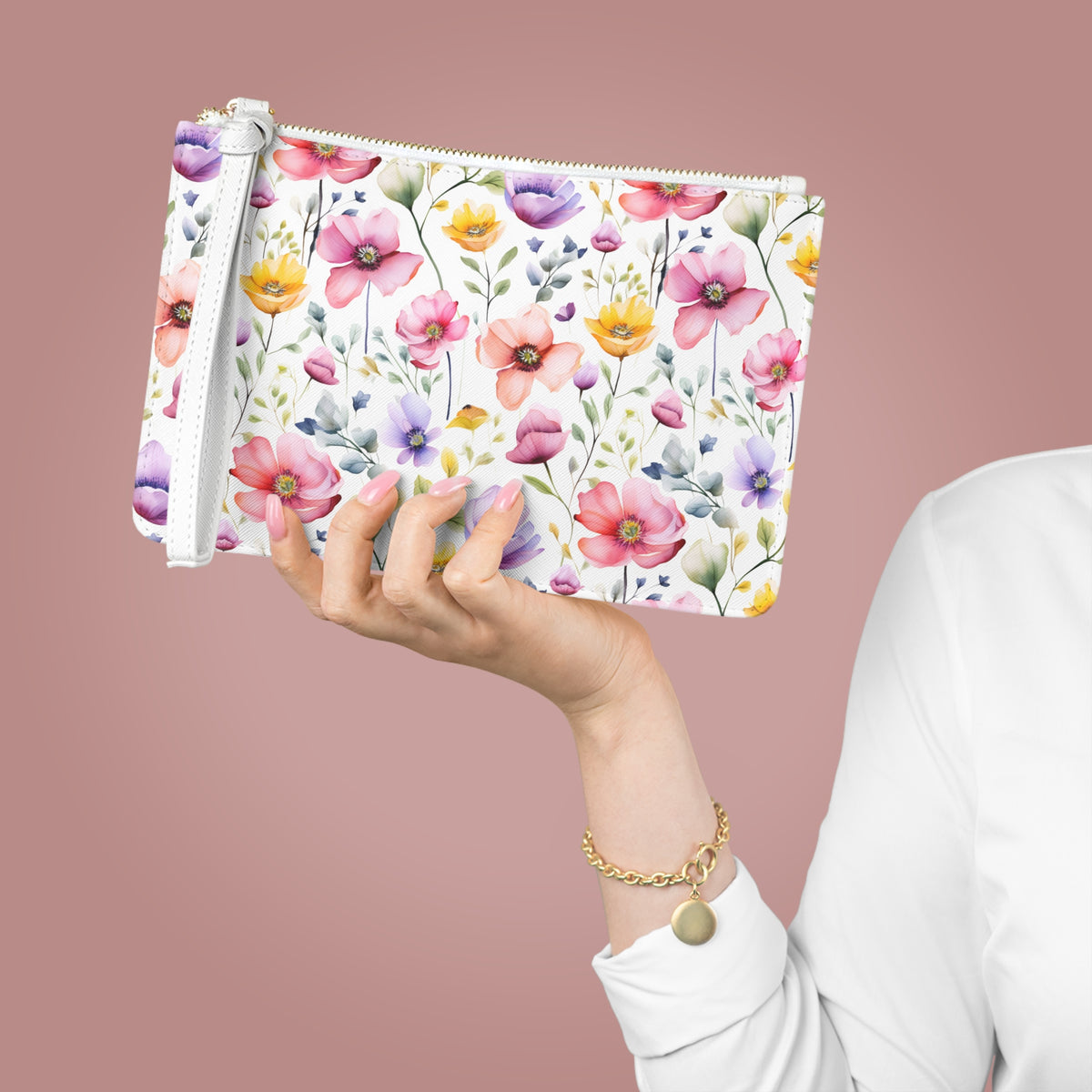 Colour Floral Pattern, Watercolour, Flowers, Clutch Bag