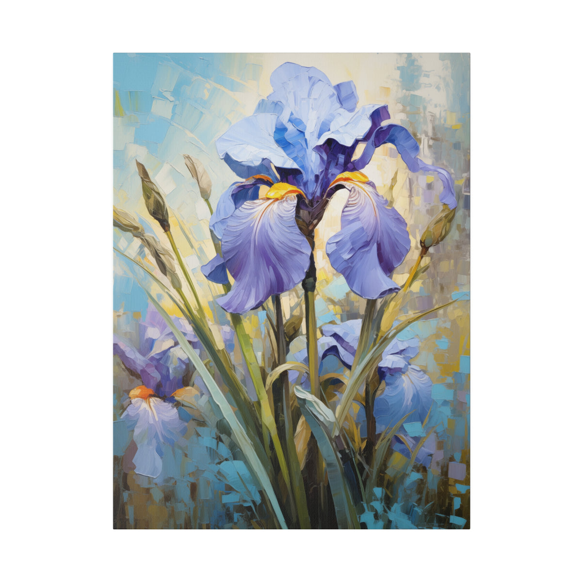 Blue Iris Flower, Oil Painting, Matte Canvas, Stretched, 0.75"