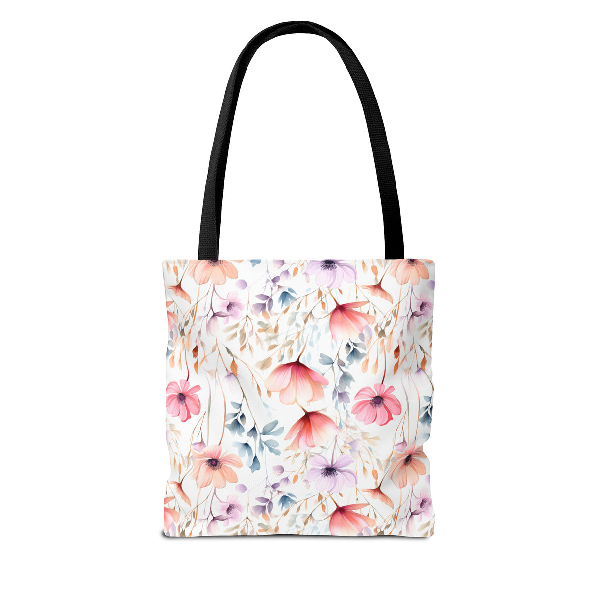 Colorful Floral Pattern, Watercolour, Flowers, Tote Bag (AOP)